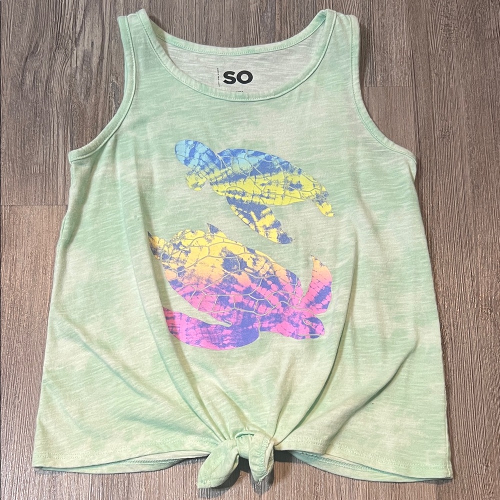 SO Light Green Tank Top with Vibrant Turtle Design